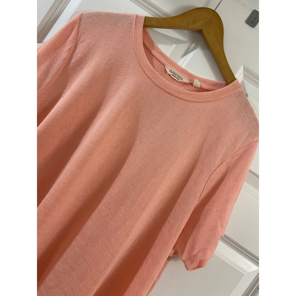 Earth Yoga Womens Peach Heathered Short Sleeve Crew Neck Sustainable Knit Top